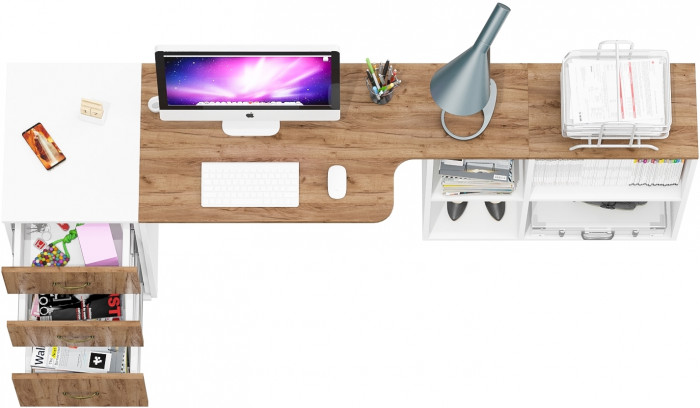 Лидер-8 Стол + Тумба МД 3.16, белый шагрень/крафт золото