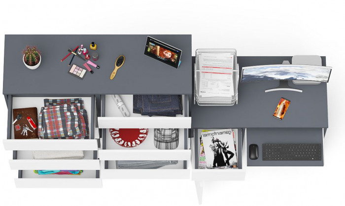 Мори компьютерный стол МС-1 левый + Комод МК1200.10, графит/белый