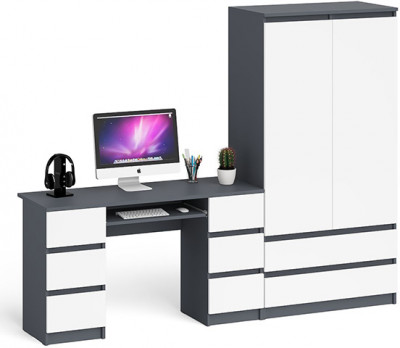 Мори компьютерный стол МС-2 + Шкаф МШ900.1, графит/белый