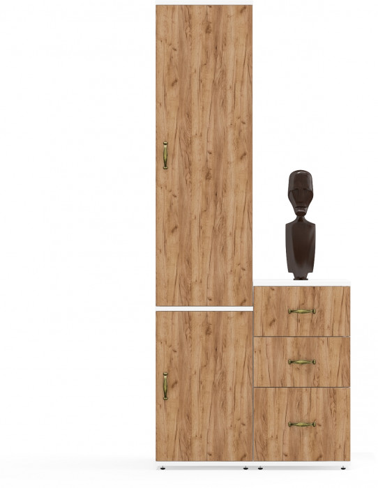 Лидер-8 Пенал МД 23Б + Тумба МД 3.16, цвет белый шагрень/крафт золото, ШхГхВ 80х50х190 см., универсальная сборка