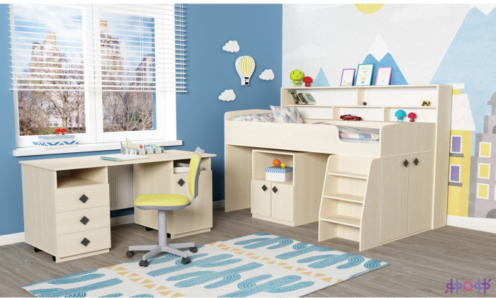 Кровать-чердак Малыш 5 (Белое дерево/Венге)