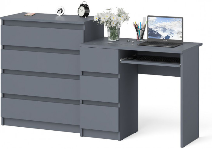 Мори Стол компьютерный МС-6 левый + Комод МК800.4, цвет графит, ШхГхВ 170,4х50х94 см., выдвижные ящики слева, НЕ универсальная сборка