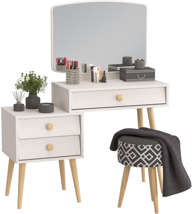 Афина Спальня 4-25901М1к.с. Трюмо + Банкетка 6-5132ТКчёр Юна, кашемир серый/ткань чёрная