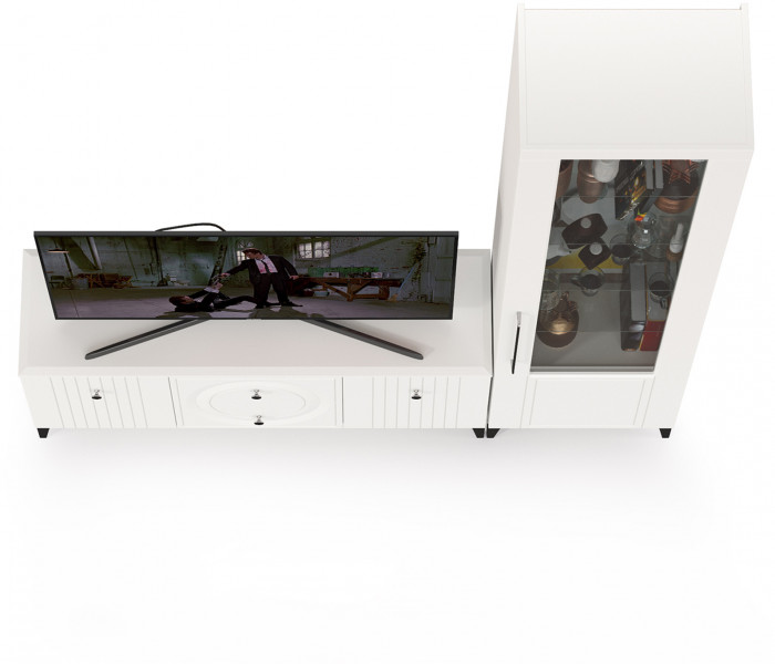 Валенсия Гостиная № 054, цвет ЛДСП белый шагрень/МДФ белый шагрень, ШхГхВ 188,1х38,3х225,2 см., универсальная сборка