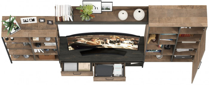 Трувор Гостиная 071, цвет дуб гранж песочный/интра, ШхГхВ 332,8х45,4х210 см., универсальная сборка