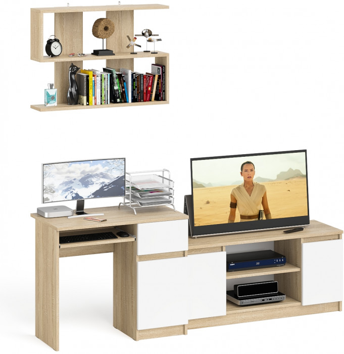 Мори Стол компьютерный МС-1 правый + Тумба МТВ1200.1 + Полка 900, цвет дуб сонома/белый, ШхГхВ 210,4х50х209,6 см., НЕ универсальная сборка