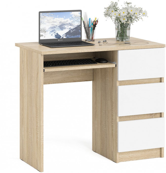 Мори Стол компьютерный МС-6 правый, цвет дуб сонома/белый, ШхГхВ 90х50х76,6 см., выдвижные ящики справа, НЕ универсальная сборка