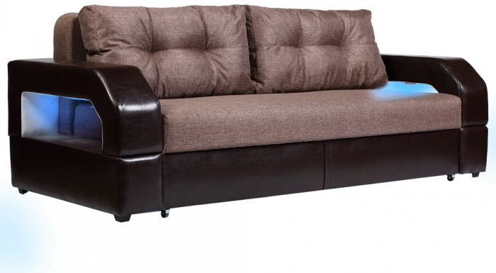 Диван-кровать Манчестер, еврокнижка, рогожка/экокожа, 160х195, коричневый