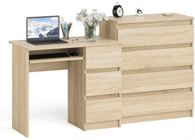 Мори компьютерный стол МС-6 правый + Комод МК800.4, дуб сонома