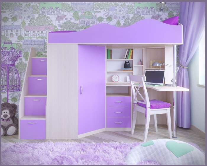 Кровать-чердак Пионер 1 (Белое дерево/Оранжевый)