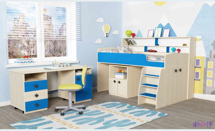 Кровать-чердак Малыш 5 (Дуб молочный/Дуб молочный)