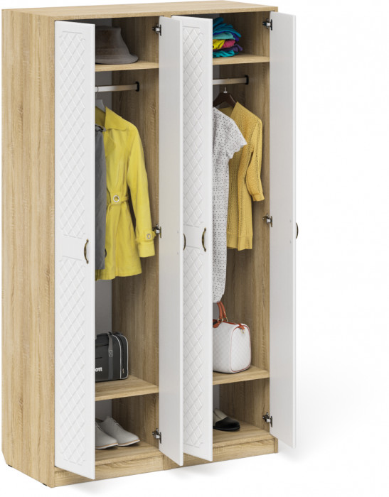 Прихожая П-6 Шкаф + Шкаф, цвет дуб сонома/фасады МДФ белое дерево фрезеровка ромб, ШхГхВ 120х50х210 см.