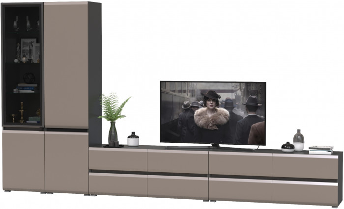 Сидней Комплектация № 131, цвет корпус: антрацит/фасады: МДФ веллюто капучино, ШхГхВ 359,8х41,3х205,2 см., универсальня сборка