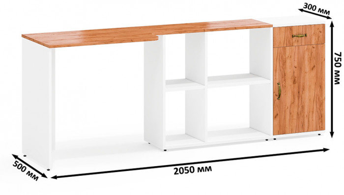 Лидер-8 Стол + Тумба МД 3.15, белый шагрень/крафт золото