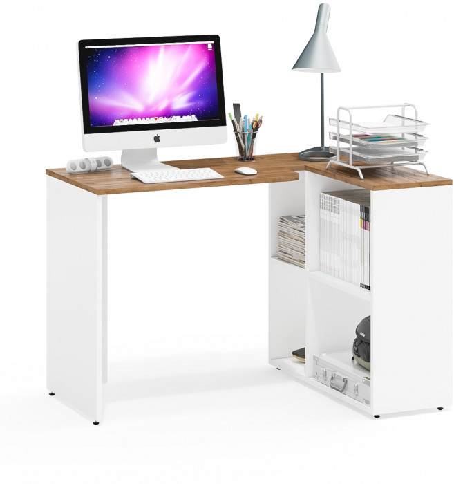 Лидер-8 Стол + Тумба МД 3.15, белый шагрень/крафт золото