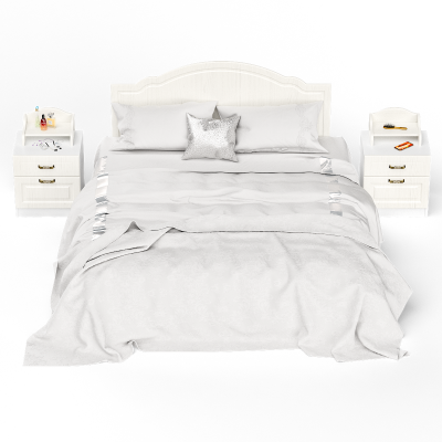 Ливерпуль Кровать 11.08 + осн. + ножки + две Тумбы 08.146 + две 10.117, цвет ясень ваниль/белый, ШхГхВ 266х204х112 см., 1600х2000 мм., б/м, орт. есть