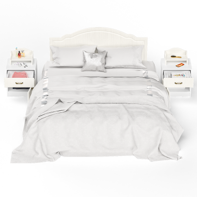 Ливерпуль Кровать 11.08 + осн. + ножки + две Тумбы 08.146 + две 10.117, цвет ясень ваниль/белый, ШхГхВ 266х204х112 см., 1600х2000 мм., б/м, орт. есть