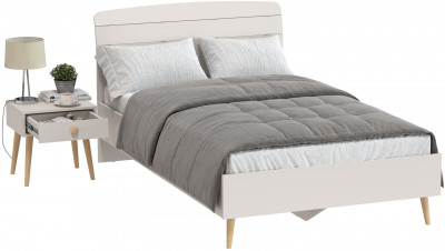 Афина Спальня Кровать 1200 + Тумба прикроватная, цвет кашемир серый, ШхГхВ 123,6х210,2х95,7 + 45х37х45 см., сп.м. 1200х2000 мм., б/м, основание есть