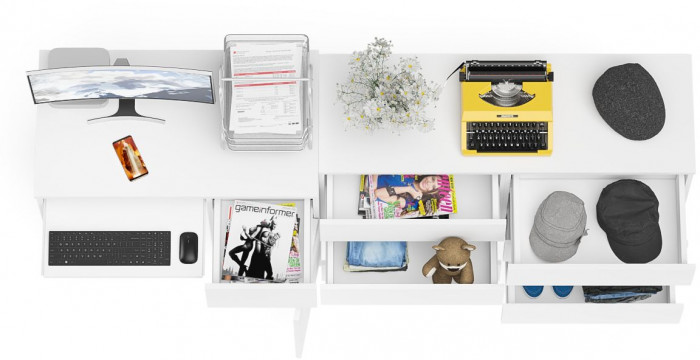 Мори Стол компьютерный МС-1 правый + Комод МК1200.6, цвет белый, ШхГхВ 210,4х50х76,6 см., выдвижной ящик справа, НЕ универсальная сборка