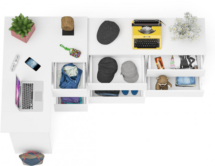 Мори Стол компьютерный МС-16 правый + Комод МК1200.6, цвет белый, ШхГхВ 244,8х84,9х76,6 см., выдвижные ящики справа, НЕ универсальная сборка