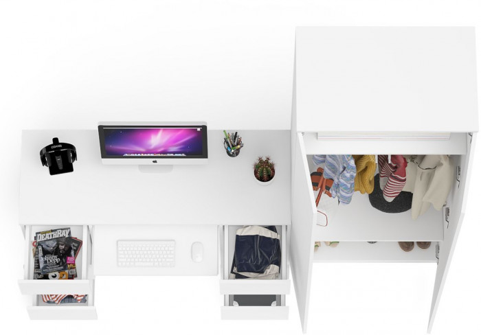 Мори Стол компьютерный МС-2 + Шкаф МШ800.1, цвет белый, ШхГхВ 215,8х50,4х209,6 см., универсальная сборка