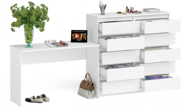 Мори Стол письменный МСП1200.1 + Комод МК1200.10, цвет белый, ШхГхВ 240,8х50х115 см., универсальная сборка