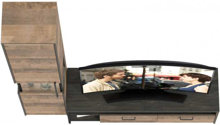 Трувор 13.70 Тумба под ТВ + 13.205 Шкаф-пенал с витриной, дуб гранж песочный/интра