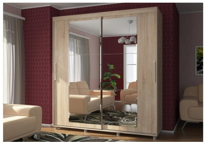 Шкаф-купе Комфорт 12 Прайм с прямыми зеркалами 200 (Дуб Крафт белый)