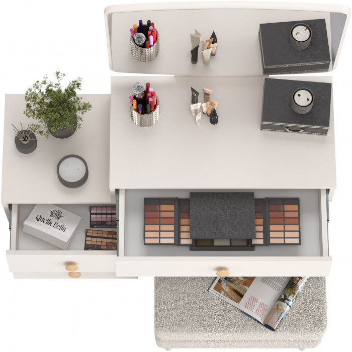 Афина Спальня 4-25901М1к.с. Трюмо + Банкетка 6-5138ТКШсв.серый Тифани, кашемир серый/ткань светло-серая