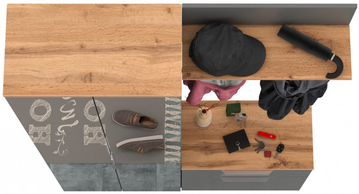 Октава Прихожая 10, цвет серый графит/дуб крафт золотой/фасады МДФ серый графит, ШхГхВ 129,3х35,4х197,6 см., универсальная сборка