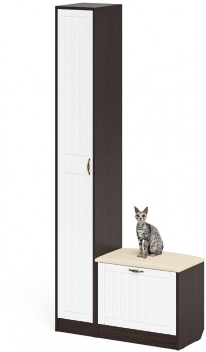 Прихожая П-6 Компоновка № 19, цвет венге/фасады МДФ белое дерево фрезеровка прованс, ШхГхВ 90х35х210 см., универсальная сборка