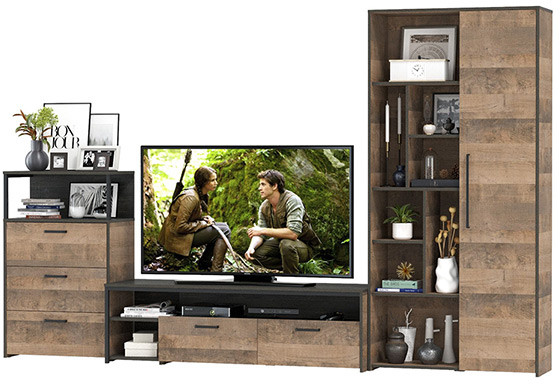 Трувор Гостиная 080, цвет дуб гранж песочный/интра, ШхГхВ 308,8х45,4х194,2 см., универсальная сборка