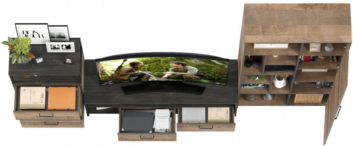 Трувор Гостиная 080, цвет дуб гранж песочный/интра, ШхГхВ 308,8х45,4х194,2 см., универсальная сборка