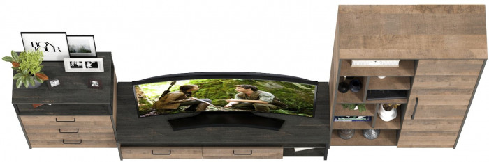 Трувор Гостиная 080, цвет дуб гранж песочный/интра, ШхГхВ 308,8х45,4х194,2 см., универсальная сборка