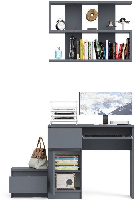 Мори Стол компьютерный МС-1 левый + Тумба ТМП400.1 + Полка 900, цвет графит, ШхГхВ 130,4х50х209,6 см., НЕ универсальная сборка