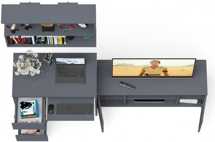 Мори Стол компьютерный МС-6 левый + Тумба МТВ1200.1 + Полка 900, цвет графит, ШхГхВ 210,4х50х209,6 см., НЕ универсальная сборка