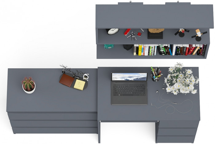 Мори Стол компьютерный МС-6 правый + Комод МК800.1 + Полка 900, цвет графит, ШхГхВ 170,4х50х209,6 см., НЕ универсальная сборка