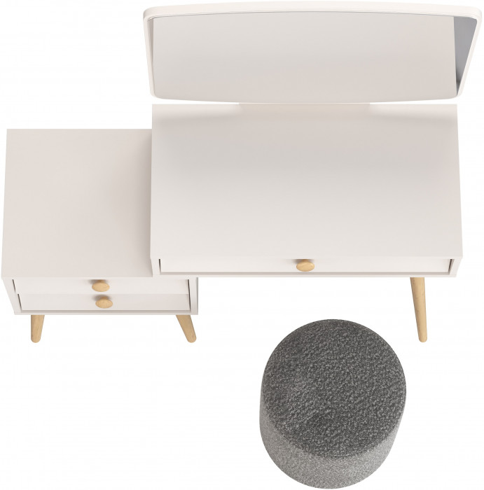 Афина Спальня 4-25901М1к.с. Трюмо + Банкетка 6-5137ТКШтем.серый Марта, кашемир серый/ткань тёмно-серая