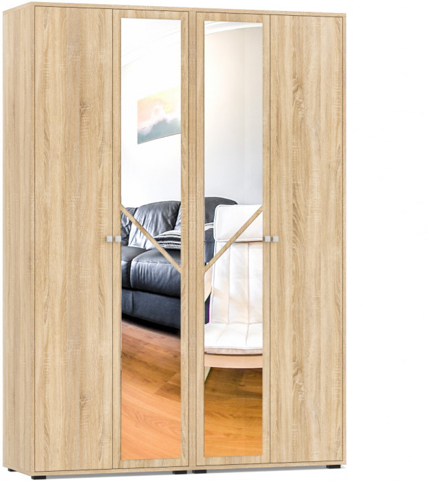 Камелия спальня № 1 Кровать 1400 + Две тумбы + Шкаф 4-х створчатый, дуб сонома