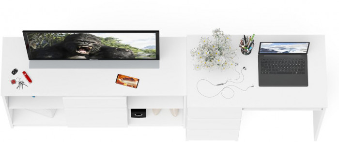 Мори компьютерный стол МС-6 левый + Тумба МТВ1204.1, белый