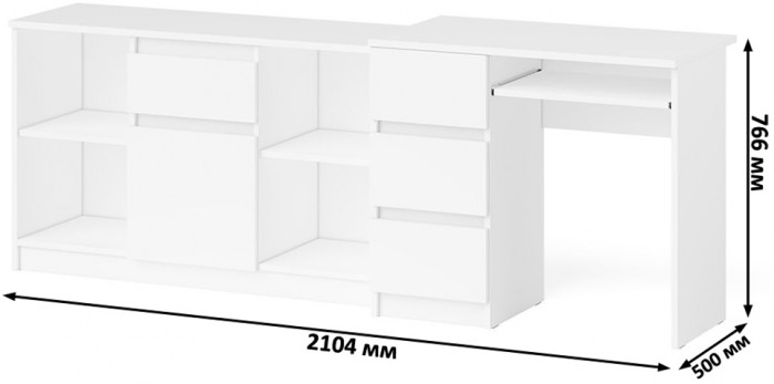 Мори компьютерный стол МС-6 левый + Тумба МТВ1204.1, белый