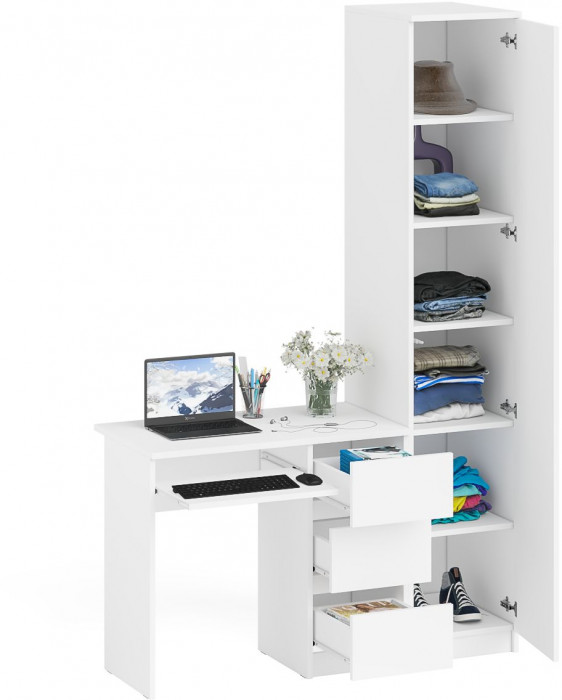 Мори компьютерный стол МС-6 правый + Пенал МШ400.1, белый