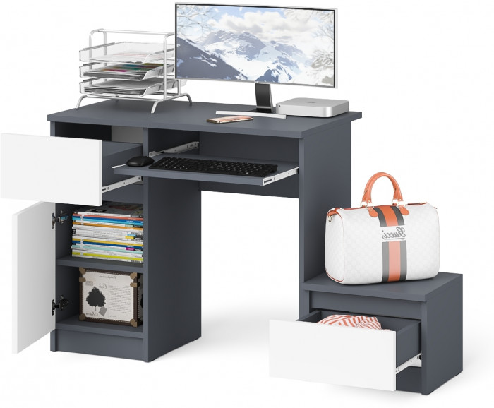 Мори Стол компьютерный МС-1 левый + Тумба ТМП400.1, цвет графит/белый, ШхГхВ 130,4х50х76,6 см., выдвижной ящик слева, НЕ универсальная сборка