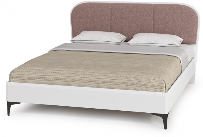 Валенсия Спальня № 26, цвет ЛДСП белый шагрень/чёрный/МДФ белый шагрень/ткань велутто 19, ортопед есть, сп. м. 1600х2000 мм., б/м