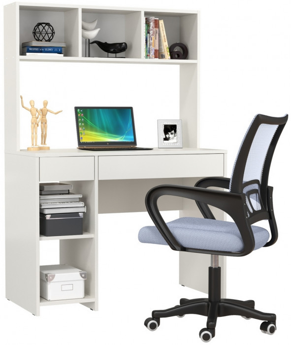 Стол компьютерный Комфорт 12.77F + кресло 103 серое, цвет белый шагрень, ШхГхВ 100х49,8х147 см., универсальная сборка