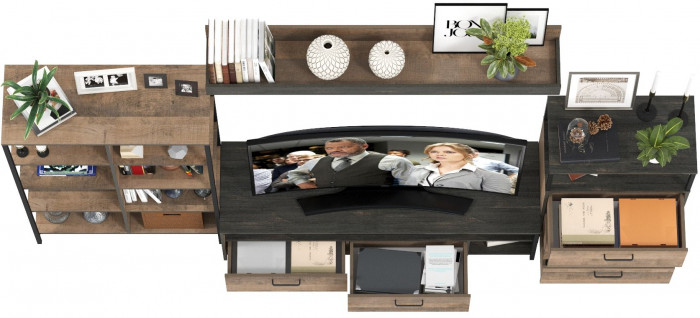 Трувор Гостиная 085, цвет дуб гранж песочный/интра, ШхГхВ 305,8х45,4х210 см., универсальная сборка