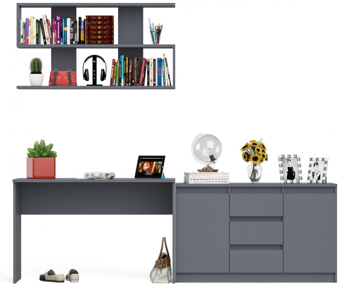 Мори письменный стол МСП1200.1 + Комод МК1200.3 + Полка 1200, графит