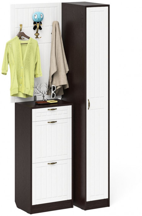 Прихожая П-6 Компоновка № 44, венге/фасады МДФ белое дерево фрезеровка прованс