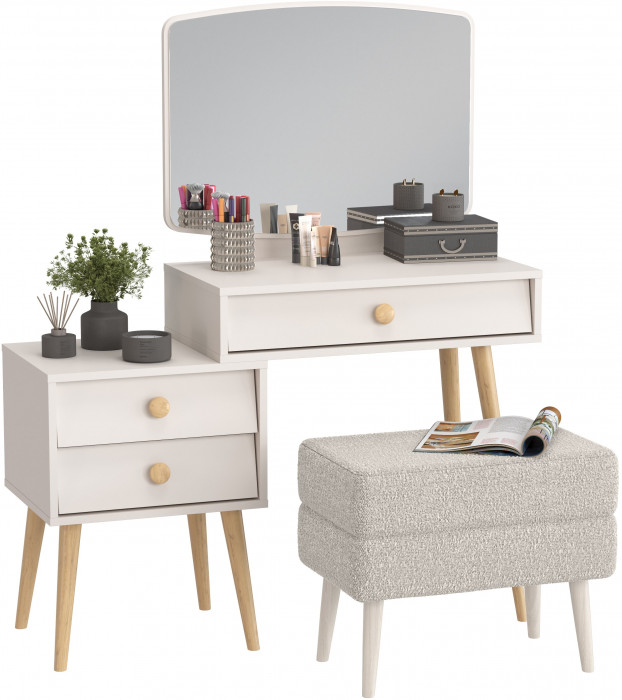 Афина Спальня 4-25901М1к.с. Трюмо + Банкетка 6-5138ТКШсв.серый Тифани, кашемир серый/ткань светло-серая