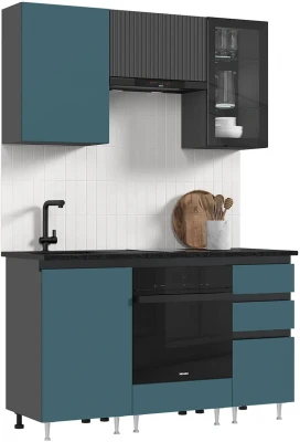 Кухня Техно-6 1,5м Графит/Атлантик софт/Графит софт